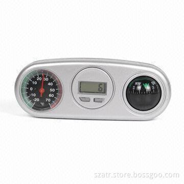 3-in-1 Car Clock, with Compass and Thermometer, Made of Wood Plastic